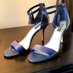WHBM Two-Piece Navy Leather Tassel Heels